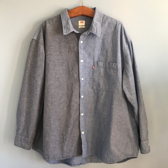 Levi's two tone blue denim button up cotton shirt size XL oversized casual work - Picture 1 of 11